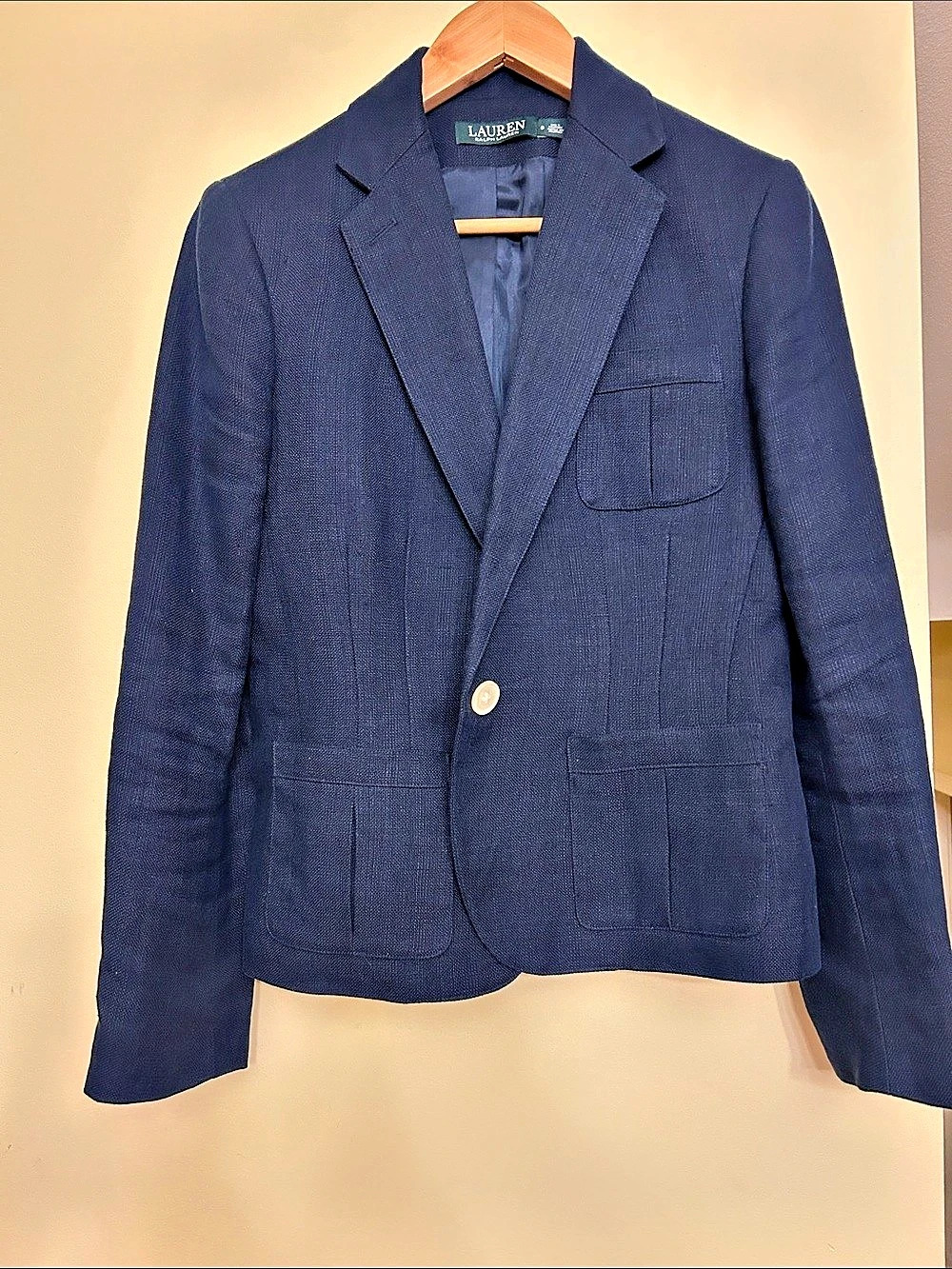 LAREN RALPH LAUREN DARK BLUE CROP JACKET / Blazer / Suit SIZE 8 100% LINEN NWNT